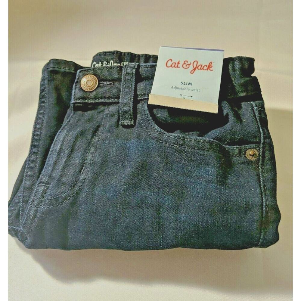 Cat & Jack Slim Girls Super Stretch Deep Dark Blue Jeans Sz 8 Adjustable Waist